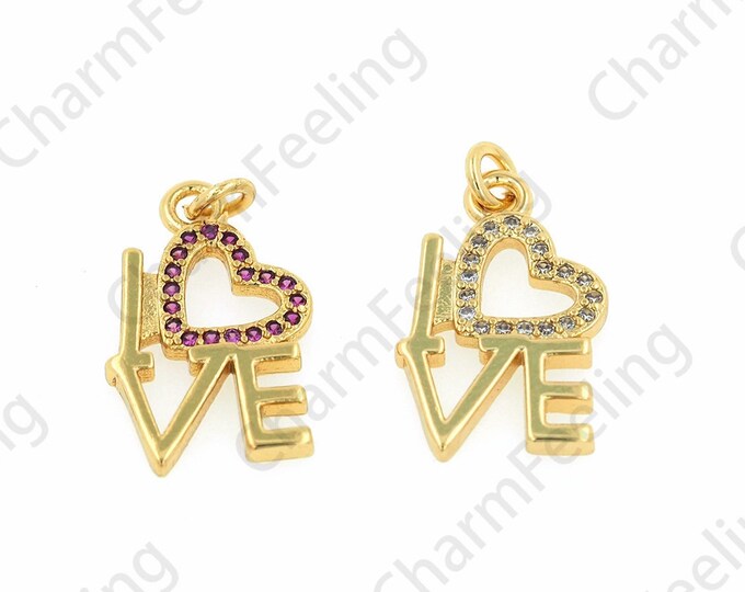 18K Gold Filled Enamel Charm,LOVE Charm, Love Necklace, Heart Pendant, Letter Charm, DIY Jewelry Supplies, 11x20x1.5mm