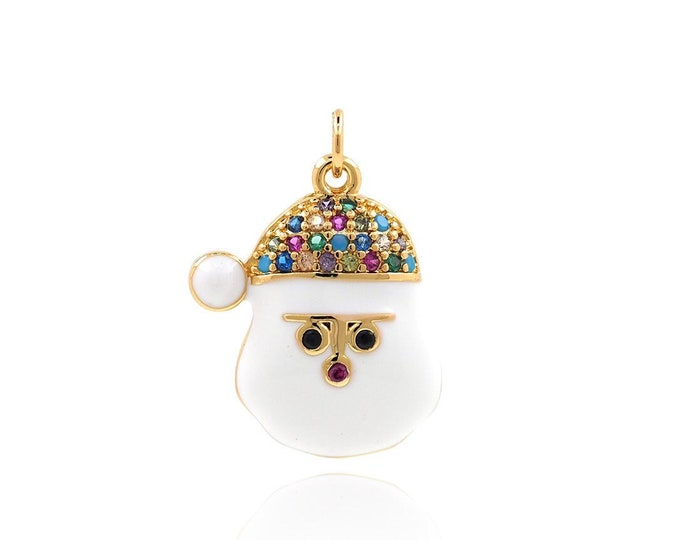 18K Gold Filled Santa Claus Necklace, Christmas Pendant, Micropavé CZ Christmas Gift Charm, DIY Jewelry Accessories, 20x15x4mm