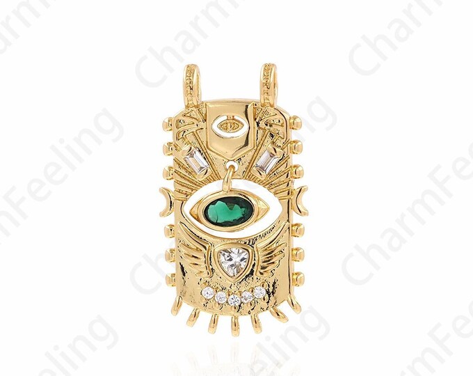 Micropavé CZ Eye Charm, Square Eye Pendant, 18K Gold Filled Lucky Eye Charm, DIY Jewelry Supplies,28x15.2x2.3mm