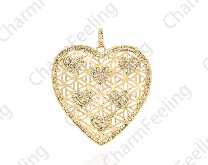 Micropavé CZ Love Necklace,Love Charm, Heart Pendant, 18K Gold Filled Heart Charm, DIY Jewelry Accessories, 44x52x3.5mm
