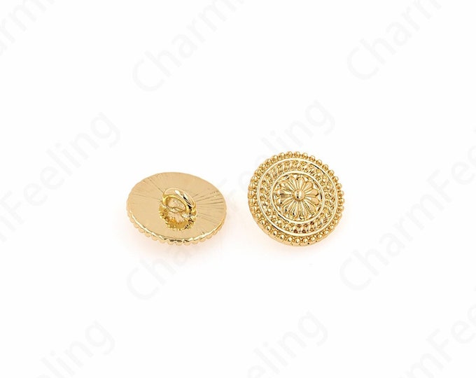 Flower Button Beads, 18K Gold Filled Button Beads, Bracelet Beads, Necklace Beads, Round Flat Beads, DIY Jewelry Supplies, 17.5x1.5mm