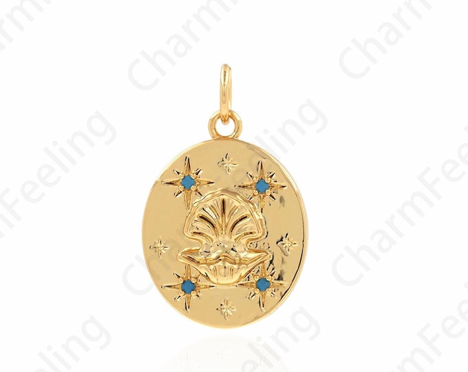 Shell Necklace, Shell Charm, Micropavé CZ Shell Pendant, Beach Charm, 18K Gold Filled Beach Necklace, DIY Jewelry Supplies, 13.5x21.5x2.5mm