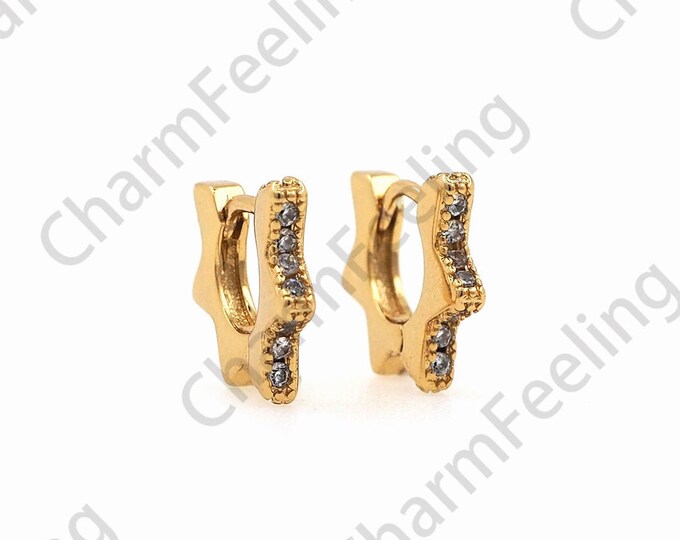 18K Gold Filled Flower-Shaped Hollow Earrings, Micropave CZ Earrings Jewelry, Flower Earrings, DIY Jewelry Accessories 11x13x2mm 1 Pair