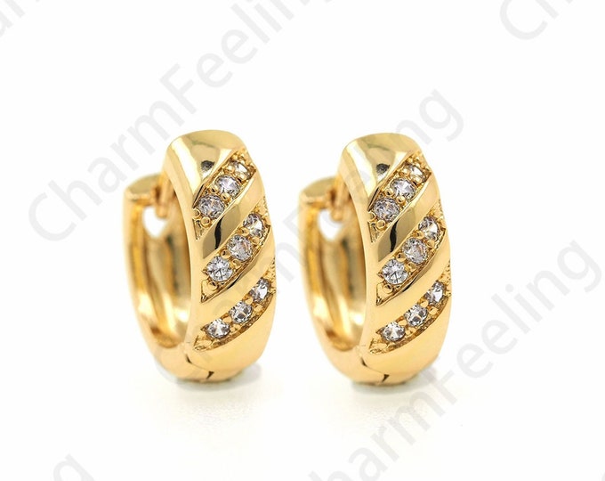 1 Pair,Spiral Earrings,18K Gold Filled Round Earrings, Minimalist Earrings, Micropavé CZ Simple Round Earrings, Wide Earrings,13x12.5x4mm