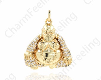 18K Gold Filled Buddha Pendant,Buddha Charm,Buddhist Jewelry, Micropavé CZ Character Pendant,Character Charm,DIY Jewelry Supplies,25x21x5mm