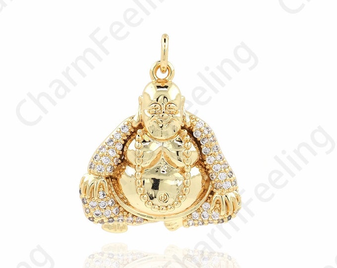 18K Gold Filled Buddha Pendant,Buddha Charm,Buddhist Jewelry, Micropavé CZ Character Pendant,Character Charm,DIY Jewelry Supplies,25x21x5mm