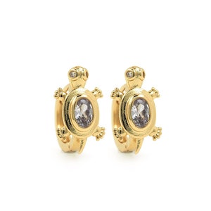 Round Earrings, Pierced Earrings,Micropavé CZ  Turtle Earrings, 18K Gold Filled Sea Life Earrings, DIY Jewelry Supplies,16x14.5x10mm