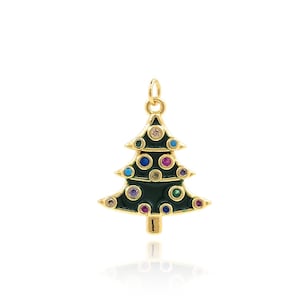 18K Gold Filled Christmas Tree Pendant, Christmas Tree Charm, Christmas Tree Necklace, Micropavé CZ Christmas Gift Charm, 22x16x2.5mm