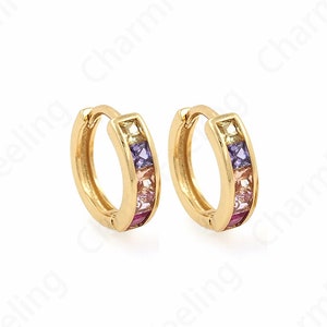 1 Pair,18K Gold Filled Simple Earrings,Gold Earrings Charm, Geometric Earrings, Micropave CZ Round Earrings,Gift for Her 14.3x13x4mm