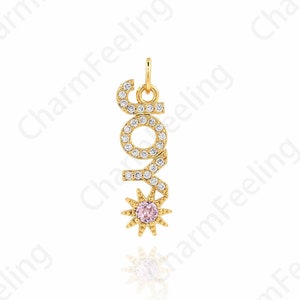Sun Pendant,Text Charm, 18K Gold Filled Joy Pendant, Micropavé CZ Joy Necklace,DIY Jewelry Supplies, 24x7x2.8mm