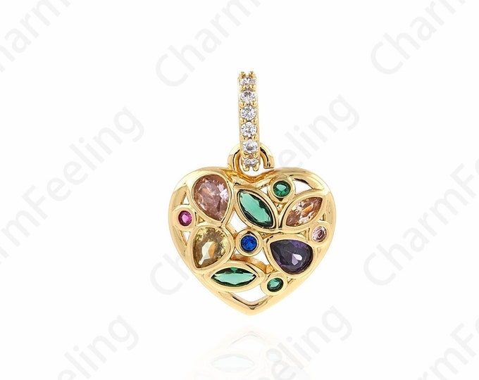 Micropavé CZ Heart Pendant, 18K Gold Filled Gift for Her, Love Necklace, Heart Charm, Love Charm,DIY Jewelry Accessories,20x14x3.2mm