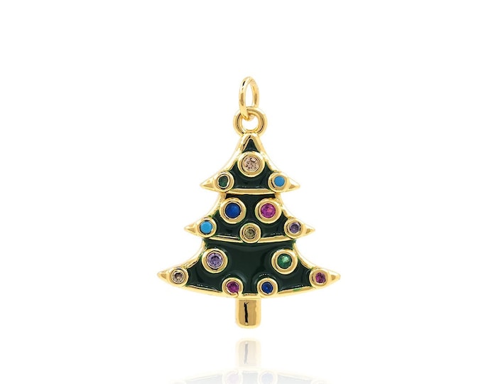 18K Gold Filled Christmas Tree Pendant, Christmas Tree Charm, Christmas Tree Necklace, Micropavé CZ Christmas Gift Charm, 22x16x2.5mm
