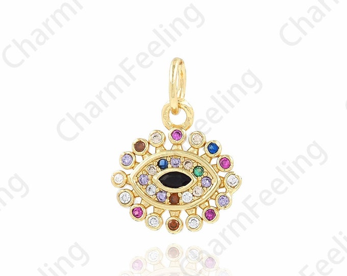 18K Gold Filled Eye Amulet, Micropavé CZ Eye Pendant, Eye Pendant, Lucky Charm, Eye Charm, DIY Jewelry Accessories,11.5x15x1.5mm