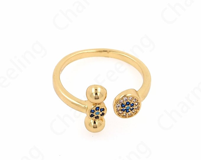 Micropavé CZ Daily Ring, Gold Open Ring,18K Gold Filled Minimalist Thin Ring, Adjustable Ring, Daily Ring,