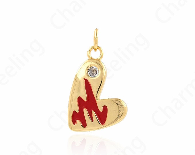 1pcs Heart-Shaped Charm, MicroPave CZ Oil Drop Heart Pendant, Heart Necklace, DIY Jewelry Making Supplies 21x13x2.4mm
