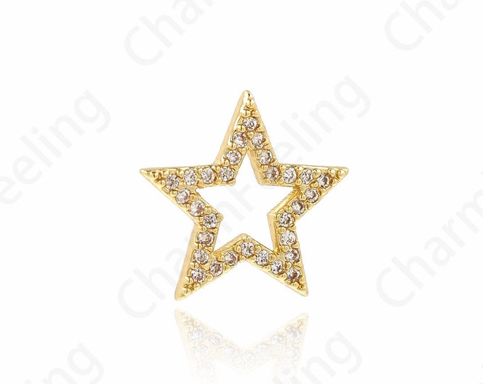 Cubic Zirconia Star Necklace, Cubic Star Charm, CZ Mini Star Pendant, DIY Jewelry Making Accessories 13.5x13x1.5mm