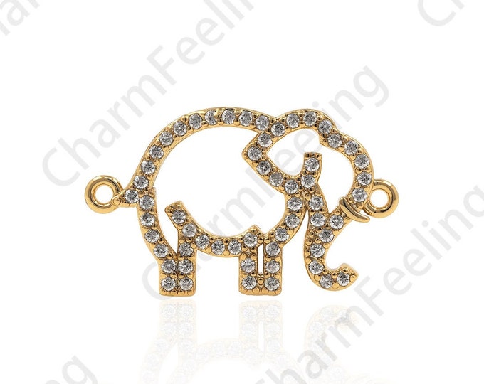 Micropavé CZ Elephant Pendant, 18K Gold Filled Elephant Necklace, Elephant Pendant, Elephant Pendant, Line Elephant Pendant, 14x23x2mm
