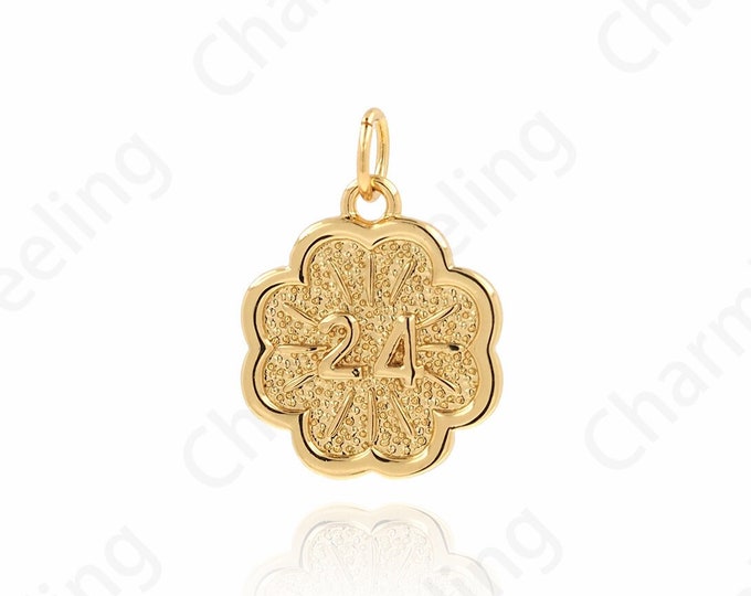 Angel Number Pendant, Round Charm, 18K Gold Filled Flower Necklace, 24 Charms, Gift for Her, DIY Jewelry Supplies, 19.5x14x2mm