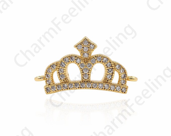 Crown Connector, Micro Pave CZ Stone Bracelet Necklace Charm DIY Jewelry Supplies  13x24x5mm 1pcs
