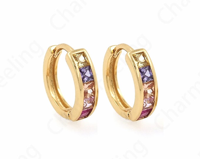 1 Pair,18K Gold Filled Simple Earrings,Gold Earrings Charm, Geometric Earrings, Micropave CZ Round Earrings,Gift for Her 14.3x13x4mm