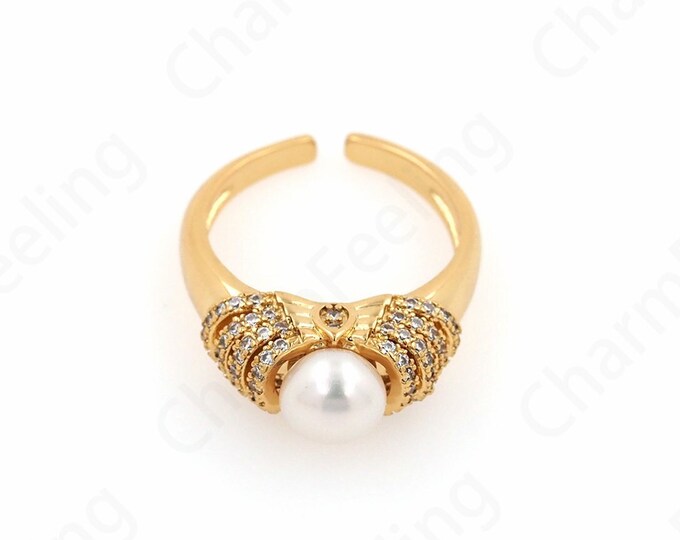 Pearl Rings, Simple Rings, 18K Gold Filled Fashion Rings,Pearl Line Rings, Rings Charms, Gifts for Her, Adjustable Rings,