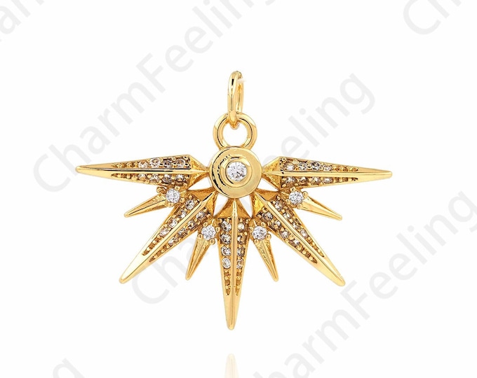 18K Gold Filled Five-Pointed Star Pendant,Polaris Charm,Micropavé CZ Star Charm,Five Star Necklace,DIY Jewelry Accessories,22x27x2.5mm