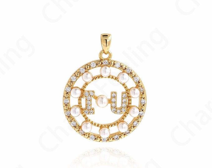 Heart Charm, Pearl Love Pendant, 18K Gold Filled Round Pendant, Micropavé CZ Heart Necklace,Love Necklace, 30x23x5mm