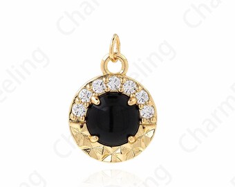 Micropavé CZ Round Charm, Round Charm, 18K Gold Filled Round Pendant, Ball Pendant, DIY Jewelry Supplies, 17.5x12.5x3.5