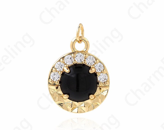 Micropavé CZ Round Charm, Round Charm, 18K Gold Filled Round Pendant, Ball Pendant, DIY Jewelry Supplies, 17.5x12.5x3.5