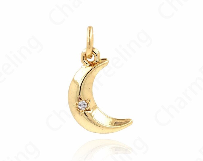 Moon Charm, Micropavé CZ Moon Pendant, 18K Gold Filled Crescent Necklace, Crescent Charm, DIY Jewelry Accessories 16x9x2.6mm