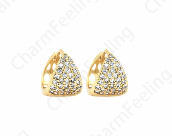 1 Pair,Micropave CZ Triangle Earrings, 18K Gold Filled Geometric Earrings, Simple Earrings, CZ Charm, 13x15x10mm