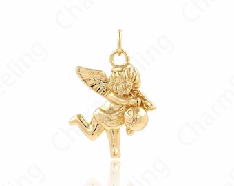 Flying Necklace,Wings Charm, Cupid Pendant, 18K Gold Filled Angel Charm, DIY Jewelry Supplies, 22x17x7mm