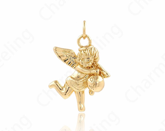 Flying Necklace,Wings Charm, Cupid Pendant, 18K Gold Filled Angel Charm, DIY Jewelry Supplies, 22x17x7mm