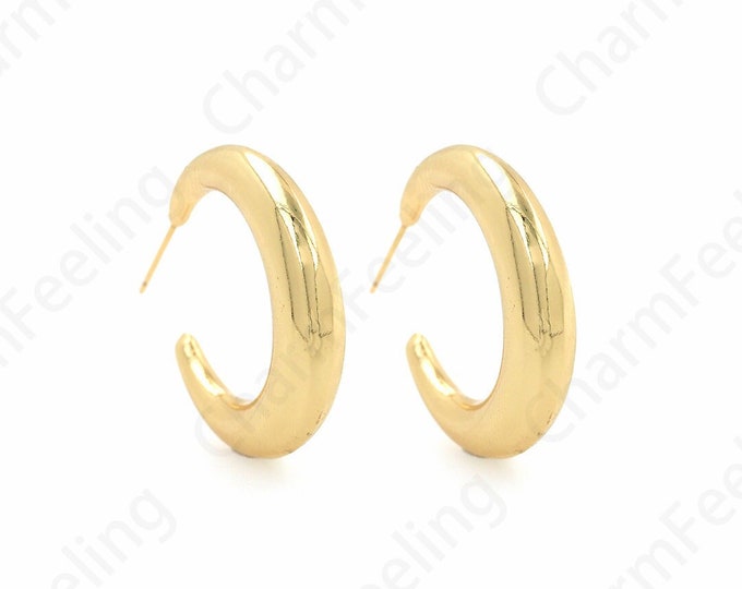 1 Pair 18K Gold Filled Thick Earrings Moon Earrings C-Shaped Earrings Crescent Earrings Dainty Earrings,Gift for Her, 30.3x30.3x6mm