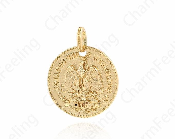 Virgin Pendant, Round Coin Pendant, 18K Gold Filled Round Charm, Eagle Necklace, DIY Jewelry Supplies, 23.5x19x3mm