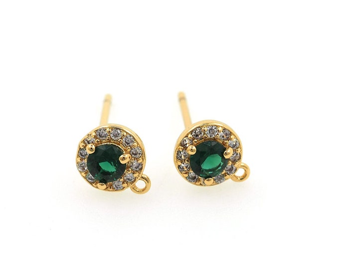 Round Earrings, Micropavé CZ Earring Accessories, Earring Charm, 18K Gold Filled Pierced Earrings, DIY Earring Accessories