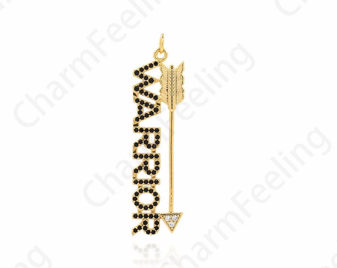 Letter Charm,18K Gold Filled Warrior Pendant, Micropavé CZ Arrow Charm, Archery Necklace, Archery Charm,DIY Jewelry Accessories 50x12.5x2mm