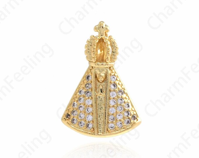 Gold Pope Pendant, 18K Gold Filled Religious Charm,Micropavé CZ Pope Charm, DIY Jewelry Supplies, 20x13.8x7mm