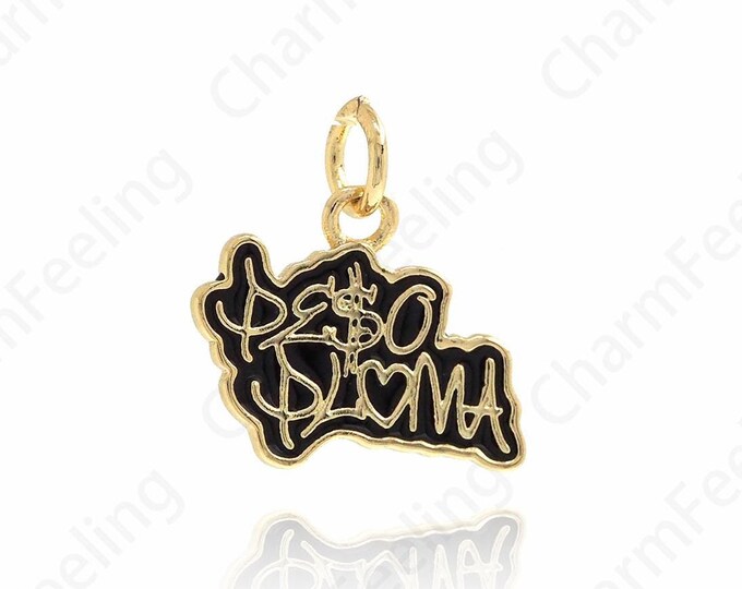 18K Gold Filled Word Pendant, Letter Necklace,Enamel Charm,Text Pendant, DIY Jewelry Supplies,15.8x16x1.2mm