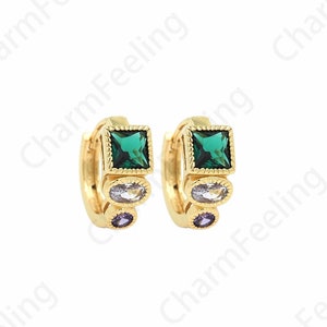 Micropavé CZ Imitation Diamond Earrings, 18K Gold Filled Fashion Earrings, Gift for Her,Round Earrings,DIY Accessories 14x16x6mm