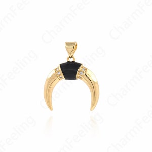 Emaille Horn Halskette,Horn Anhänger,weiß Emaille Doppel Horn Anhänger,18K Gold Filled Halbmond Anhänger,Anhänger,Horn Anhänger,25x21x3.5mm