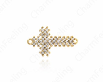 Gold Cross Connector, 18K Gold Filled Religious Charm, Micro Pave CZ Christian Connector, DIY Jewelry Supplies, 25.7x14.7x3.2mm