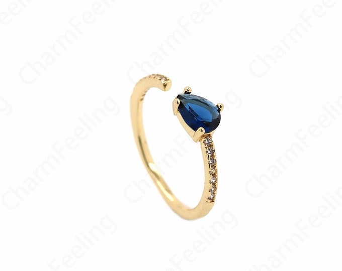 Pear Shaped Ring,Round Ring, 18K Gold Filled Adjustable Ring, Water Drop Ring, Micro Pave CZ Tear Drop Ring, Gift For Her,