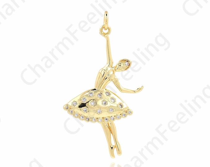 18K Gold Filled Dancer Charm, Dancing Figures, Micro-pavé CZ Dancing Charm, Character Charm, DIY Jewelry Accessories,40x22x2.5mm
