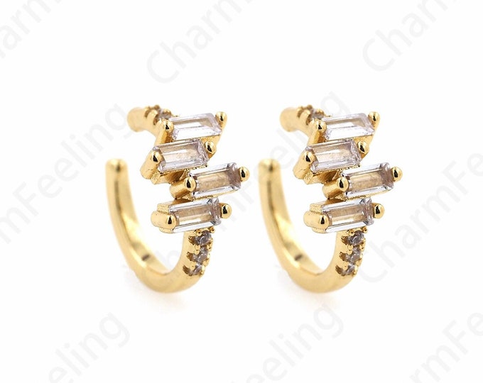 18K Gold Filled Simple Earrings, Micropavé CZ Ladies Ear Clips, Pierced Earrings,Ear Clip Earrings, Twist Ear Clips,Gift for Her,15x14x7.6mm