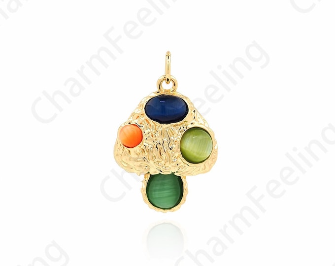 Mushroom Pendant, Gemstone Charm, 18K Gold Filled Mushroom Necklace, Micropavé CZ Food Pendant, DIY Jewelry Supplies, 25x15.5x5.5mm