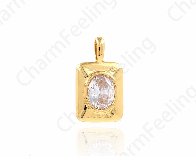 Square Charm, Cz Jewelry, Shiny Gold Square Pendant, Micro-Pave Square Pendant, Cubic Zirconia 14X25X4.3mm