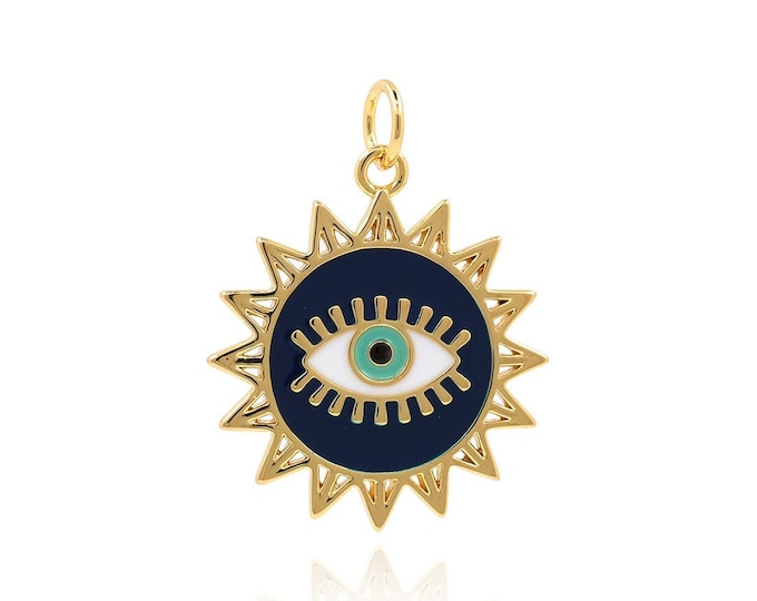 18K Gold Filled Round Eye Pendant, Eye Charm, Enamel Eye Necklace, Exquisite Pendant, DIY Jewelry Accessories, 25x19x1.2mm