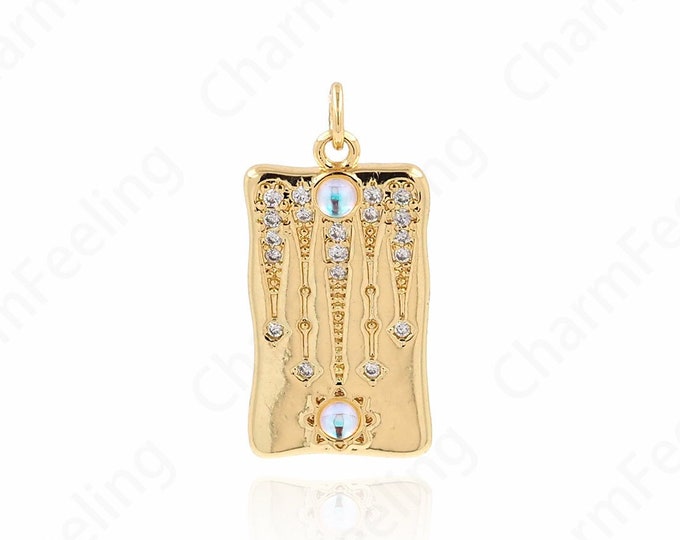 Meteor Pendant, Micropavé CZ Square Charm, 18K Gold Filled Meteor Charm, Wishing Star Charm, DIY Jewelry Supplies, 14x29x4mm