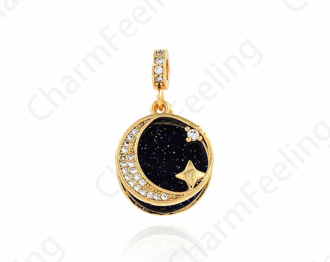 Round Crescent Pendant,18K Gold Filled Round Necklace,Micropavé CZ Star Pendant,Star Pendant,Star Charm,DIY Jewelry Supplies 12.5x21x3.5mm